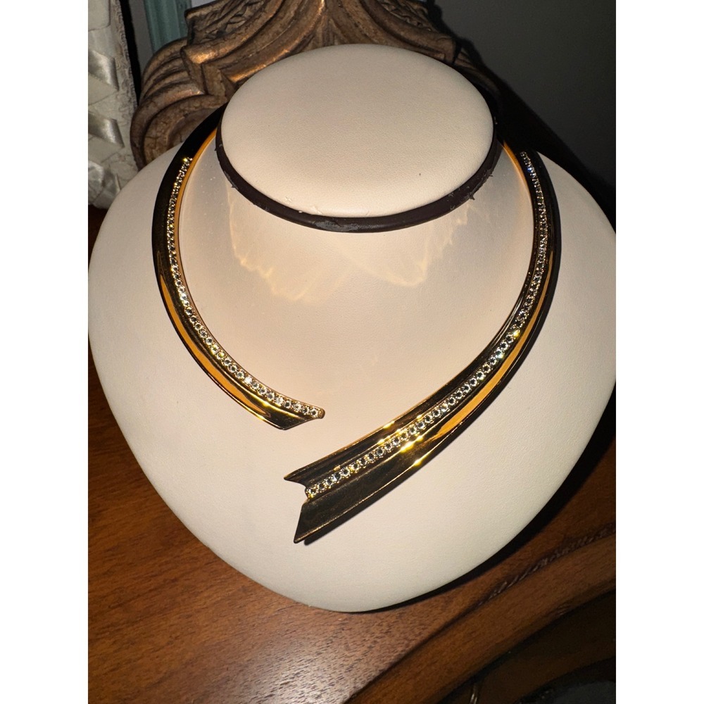 Elegant Gold Tone Rhinestone Collar Necklace‎ Open Style Statement Jewelry